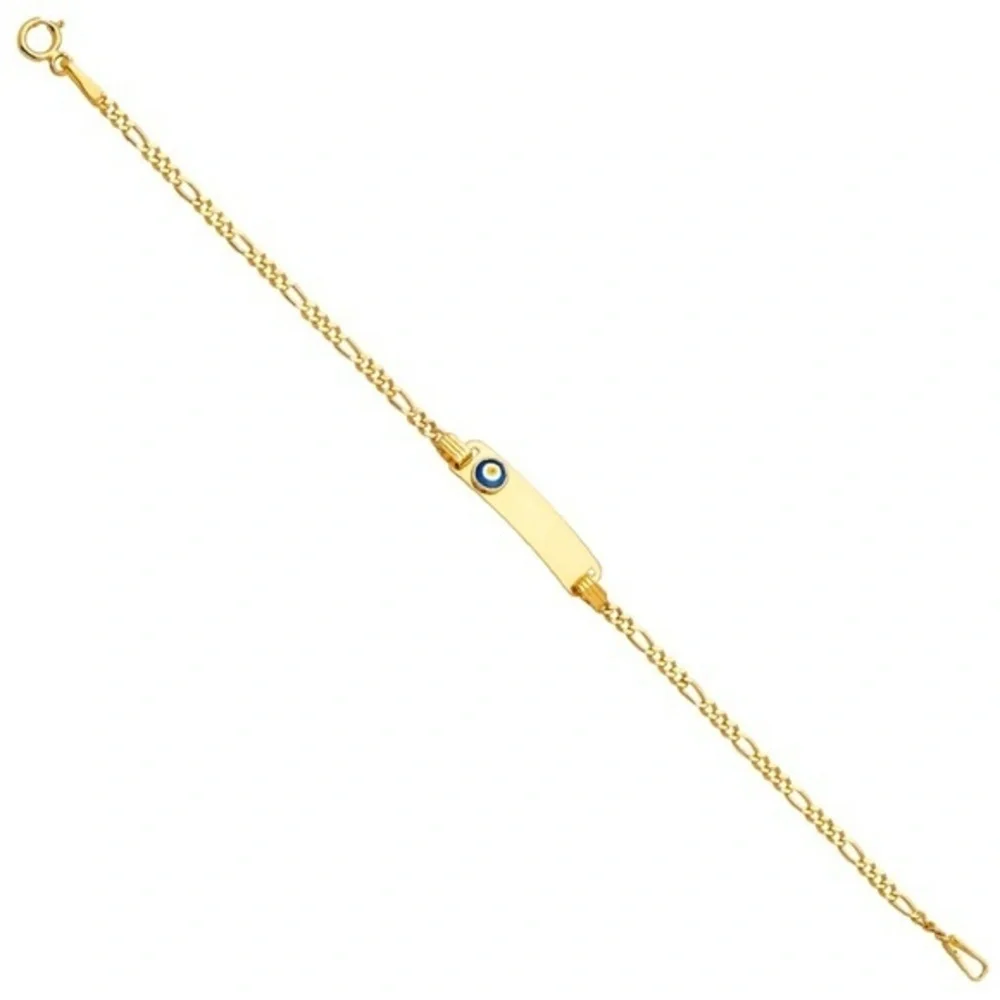 Kids 14k Yellow Gold Blue Evil Eye ID Bracelet